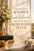 1 John 4:16 scripture artwork with Prayer Warrior for Life avatar watermark