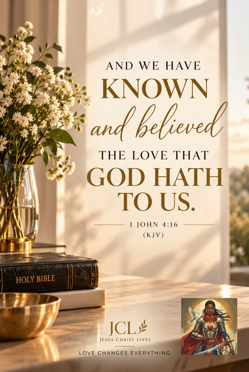 1 John 4:16 scripture artwork with Prayer Warrior for Life avatar watermark