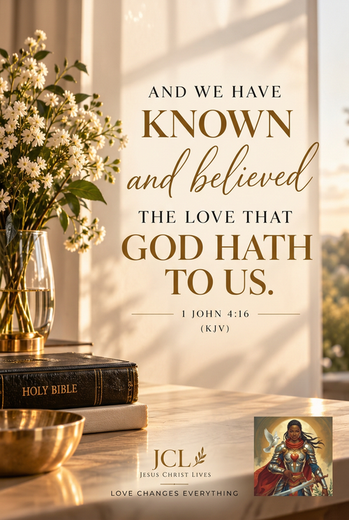1 John 4:16 scripture artwork with Prayer Warrior for Life avatar watermark